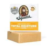Bar of soap with Dr. Squatch packaging on a white background