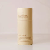 Routine Cat Lady deodorant stick in pale yellow cardboard tube on neutral background showing label