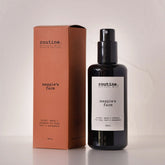 Routine Maggie's Farm Natural Mist - black glass spray bottle with coral-coloured packaging box showing 200ml multi-use body hair and atmosphere formula with bohemian scent blend