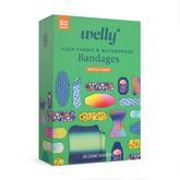 Welly Flex Fabric & Waterproof Bandages — Family Refill Pack with 10 Patterns & 6 Sizes (80 Count)