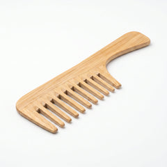 Bamboo Wide-Tooth Hair Comb with Handle – Detangling Comb