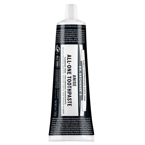 Dr. Bronner's Anise Toothpaste tube on a white background