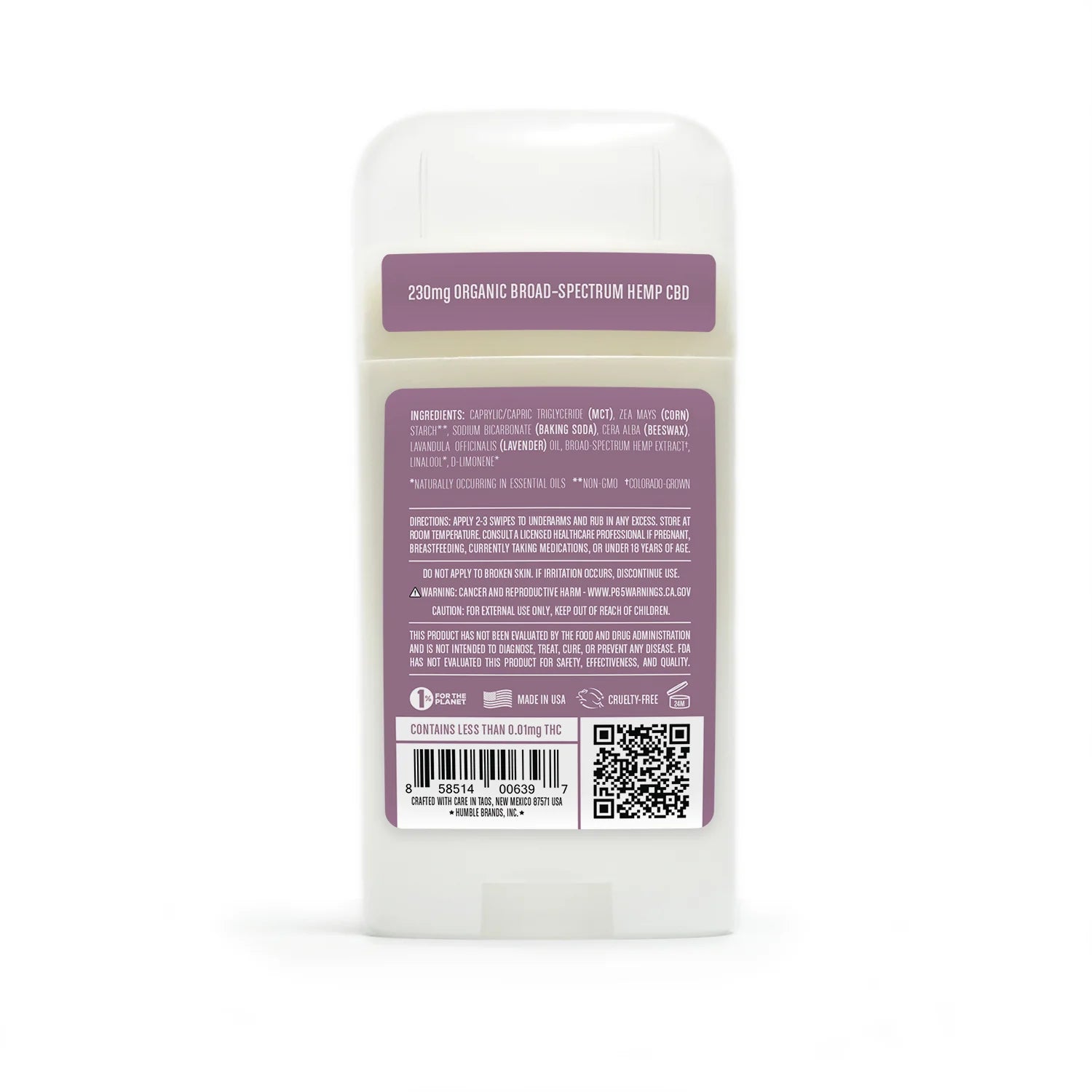 Humble All Natural CBD Deodorant - Mountain Lavender with Hemp Extract