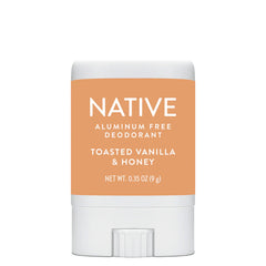 Native aluminum-free deodorant stick with toasted vanilla and honey scent on a white background