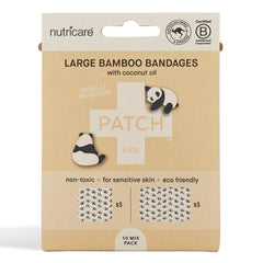 PATCH Large Bamboo Bandages for Kids – Panda Print with Coconut Oil (10 Pack)