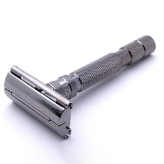 Gunmetal Rockwell T2 safety razor on a white background