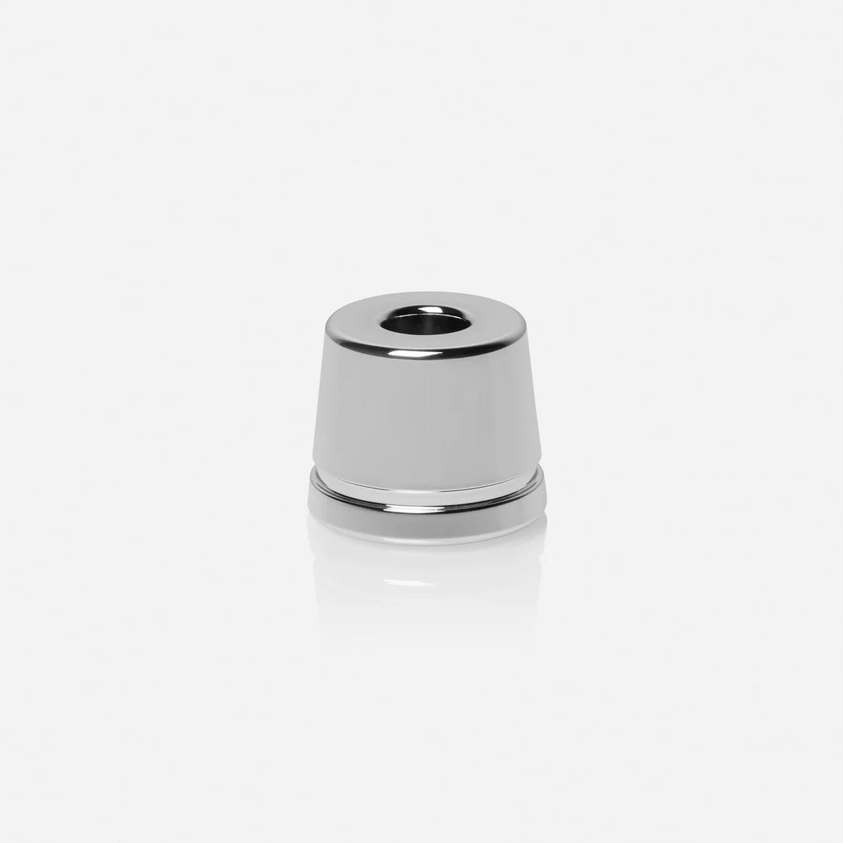 Rockwell white chrome-plated inkwell razor stand showing tapered cone design with polished finish and stable wide base for bathroom countertop display.