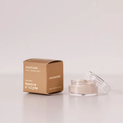 routine Bonnie n Clyde unscented deodorant mini - tan cardboard box beside open glass jar showing white unscented cream deodorant