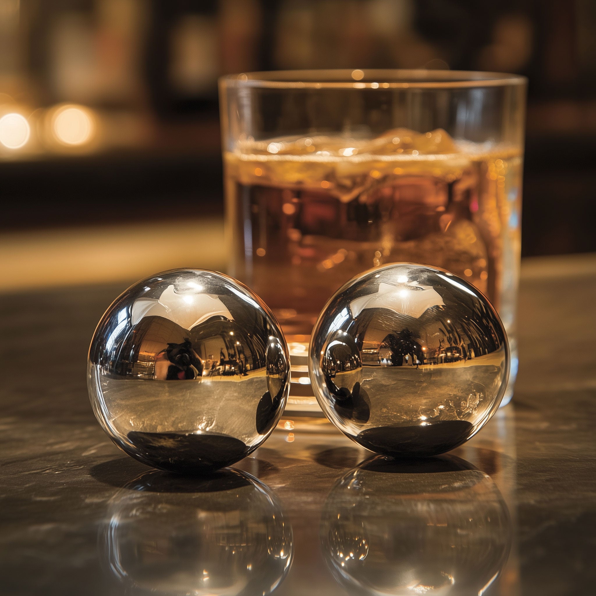 Stainless Steel Whisky Chilling Balls – Set of 2 with Cotton Pouch