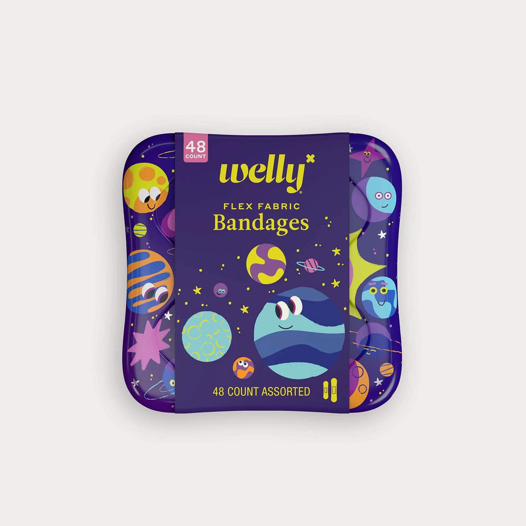 Welly Flex Fabric Bandages for Kids - Reusable Tin (48 Count Assorted)