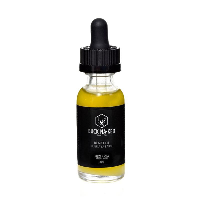 Buck Naked | cedar + sage beard oil for dry beards