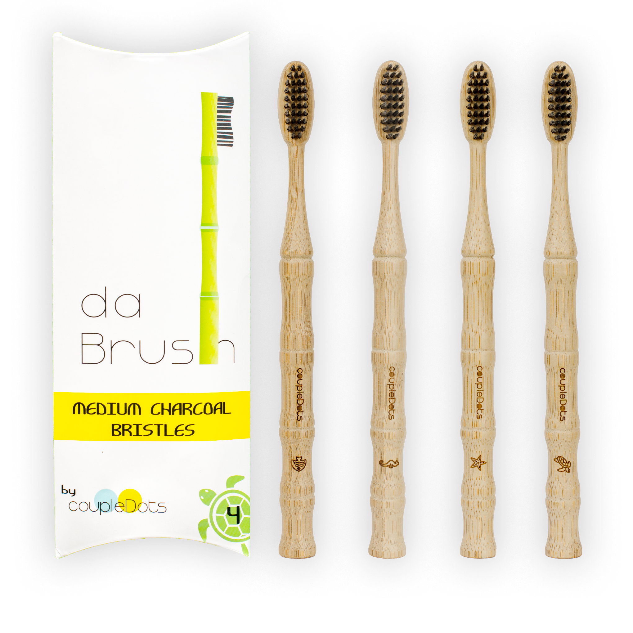 Charcoal Bamboo Toothbrush Set | Medium Hardness | Adult Size (Set of 4) - EcoFreax | Think Bigger.