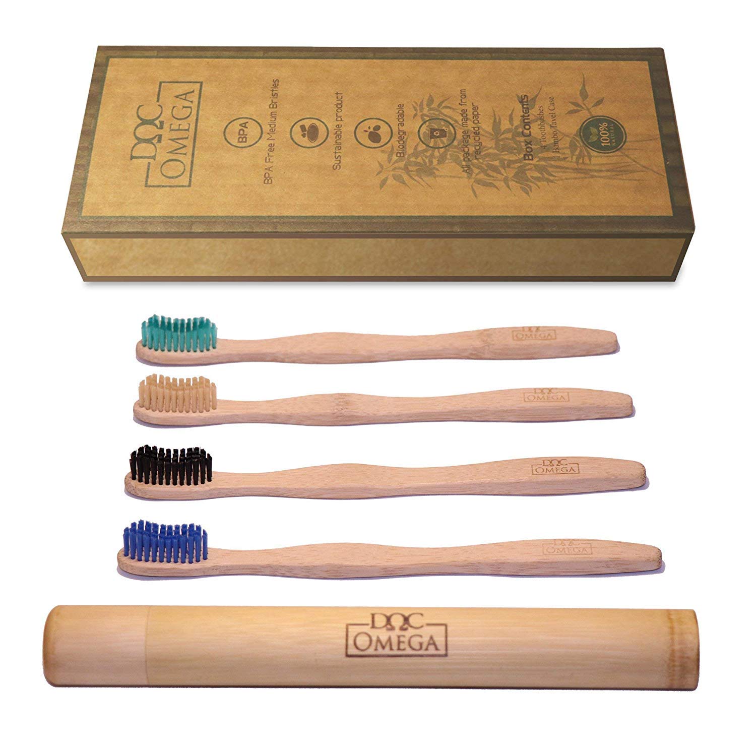 Doc Omega Bamboo Toothbrush Medium Bristle and Travel Case