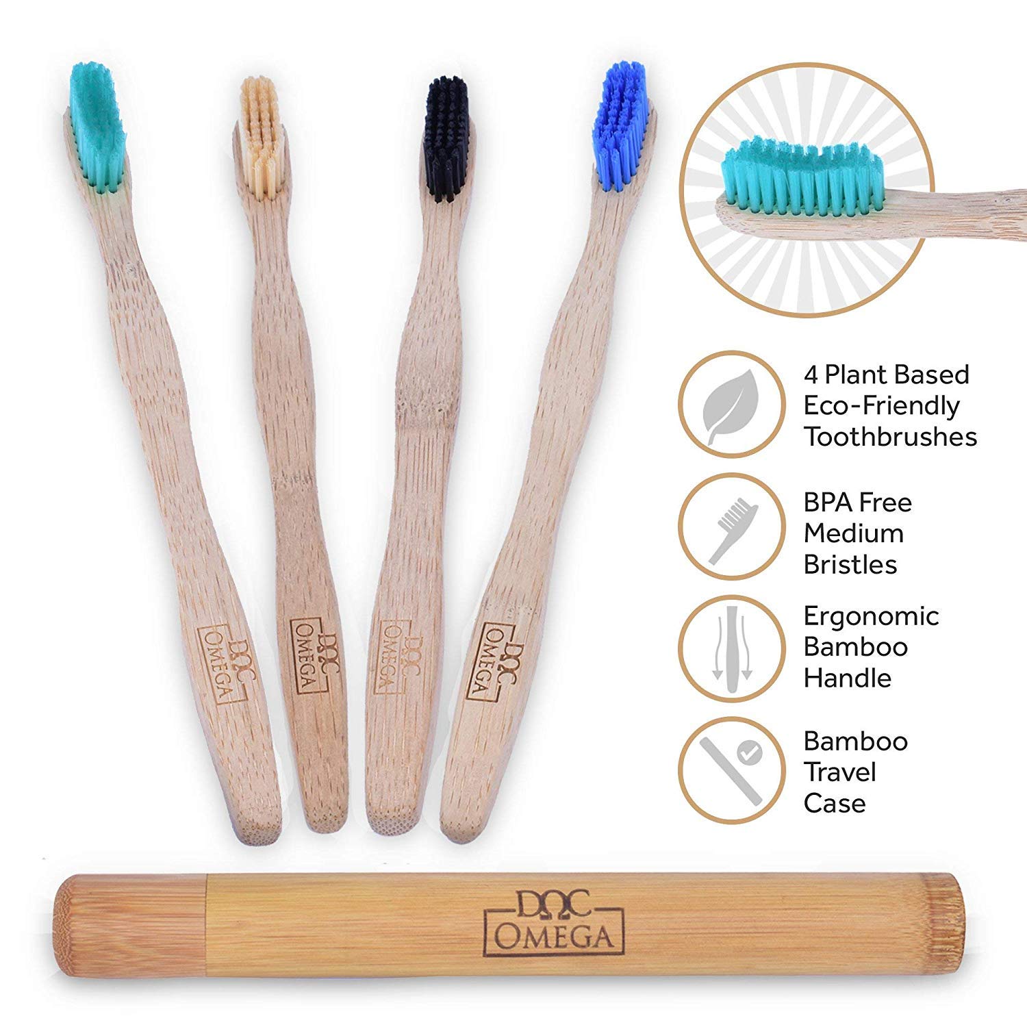Doc Omega Bamboo Toothbrush Medium Bristle and Travel Case