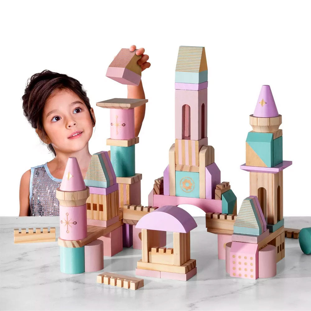 FAO Schwarz Medieval Princesses Wooden Castle Building Blocks Set - 75pc