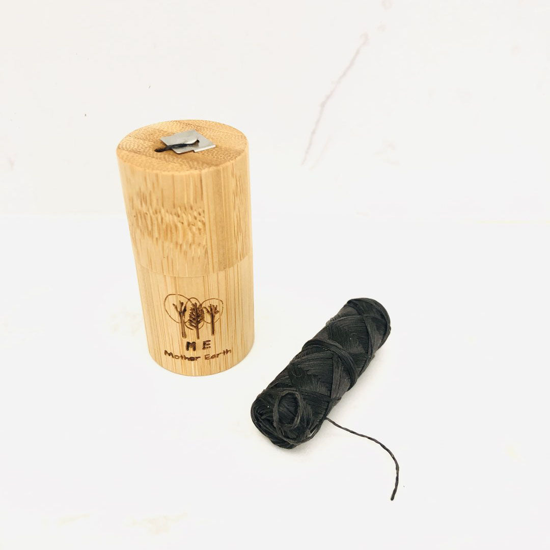 vegan biodegradable dental floss in bamboo container- 50m