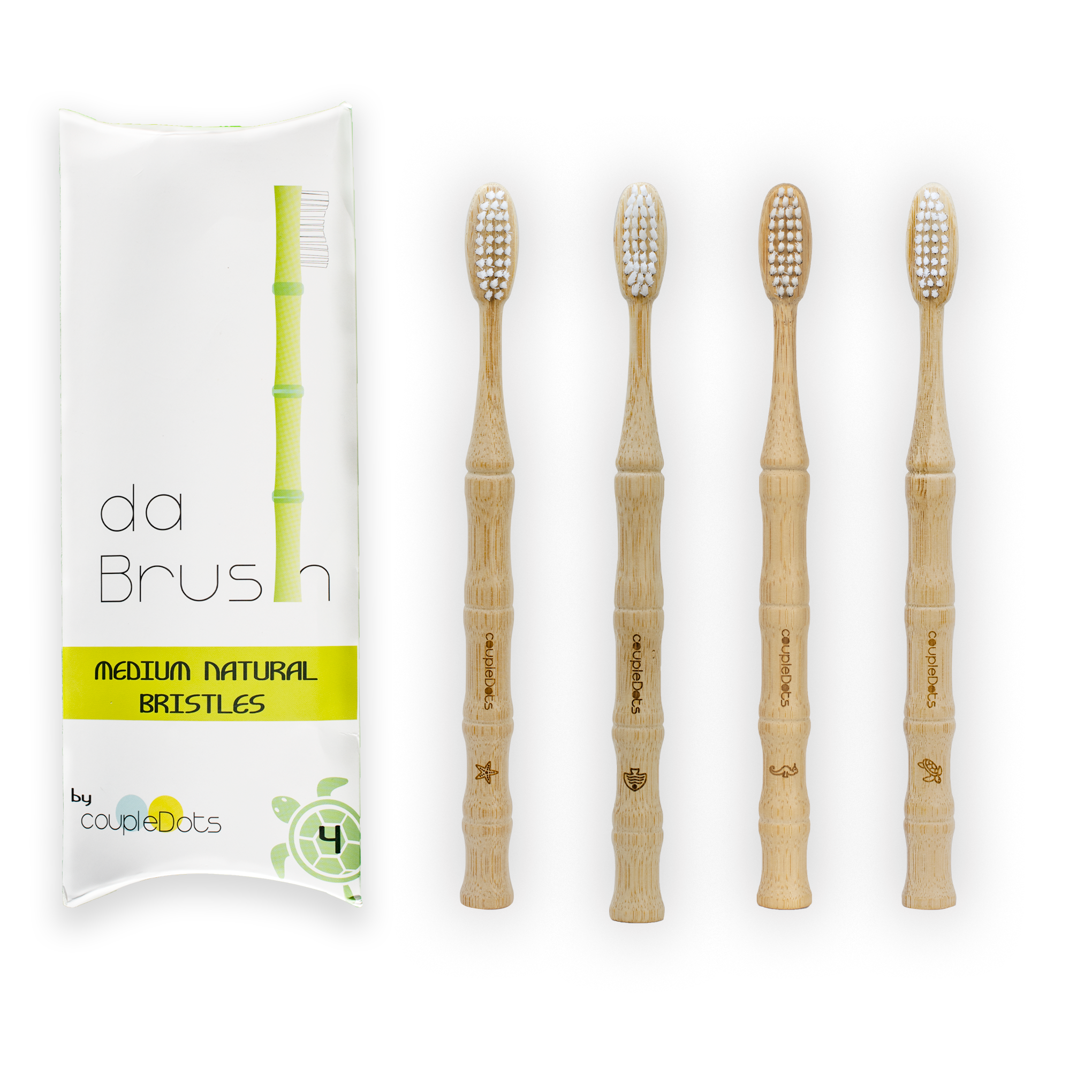 Natural Bamboo Toothbrush Set | Medium Hardness | Adult Size (Set of 4) - EcoFreax | Think Bigger.