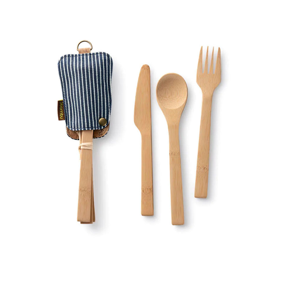 Bamboo Utensil Set with Striped Eco-Conscious Pouch | BAMBU