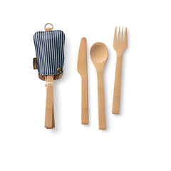 Bamboo Utensil Set with Striped Eco-Conscious Pouch | BAMBU