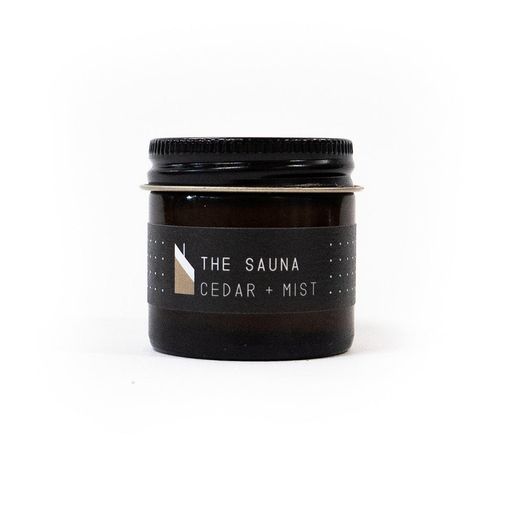 the sauna solid perfume balm - cedar + mist | field kit