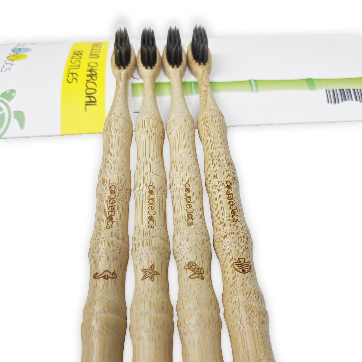 Charcoal Bamboo Toothbrush Set | Medium Hardness | Adult Size (Set of 4) - EcoFreax | Think Bigger.