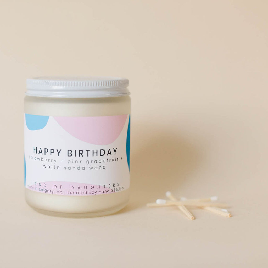 happy birthday (strawberry + grapefruit + sandalwood) - all natural organic scented candle