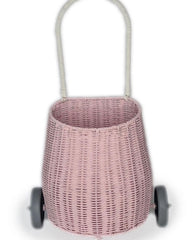 handmade basket on wheels-rattan wicker pull luggy