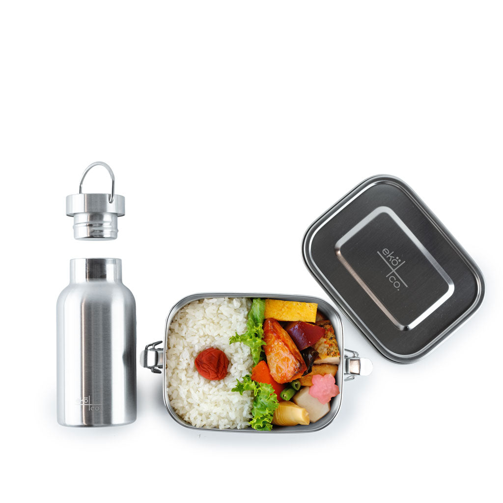 stainless steel bento lunch box and water bottle