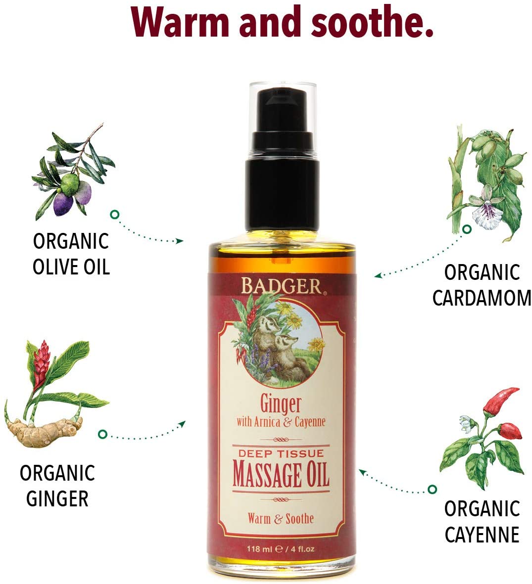 ginger deep tissue organic massage oil | badger