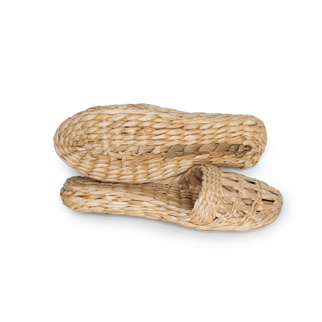 handmade woven crochet straw slippers